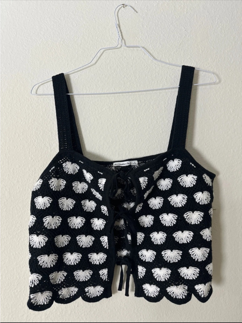 Abercrombie & Fitch Black Crochet Tie-Front Tank with White Accents